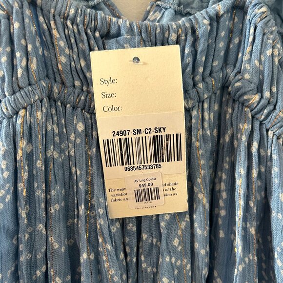 Blue Boho Embroidered Maxi Dress with Tassel Tie - Picture 3 of 3